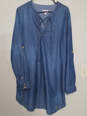 True Religion Women's Blue Lace-Up Denim Dress Western